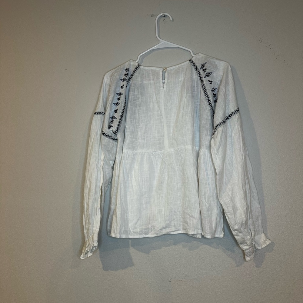 Women’s feminine bohemian white blue‎ and flower design in women’s size L blouse - Picture 7 of 7
